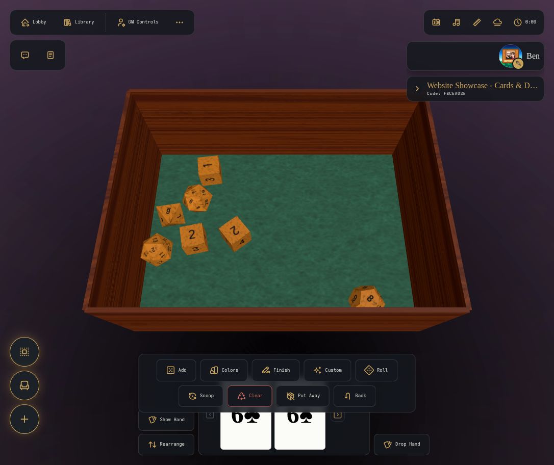 Amber marbled dice in a wooden dice tray